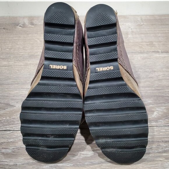 SOREL Women's PDX Boots Khaki Leather Canvas hidden Wedge Heel Lace Up Sz 9 READ - Picture 7 of 16